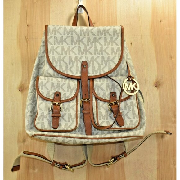 MICHAEL Michael Kors Handbags - Michael Michael Kors Monogram Drawstrings Backpack Beige/Brown Bag Vintage